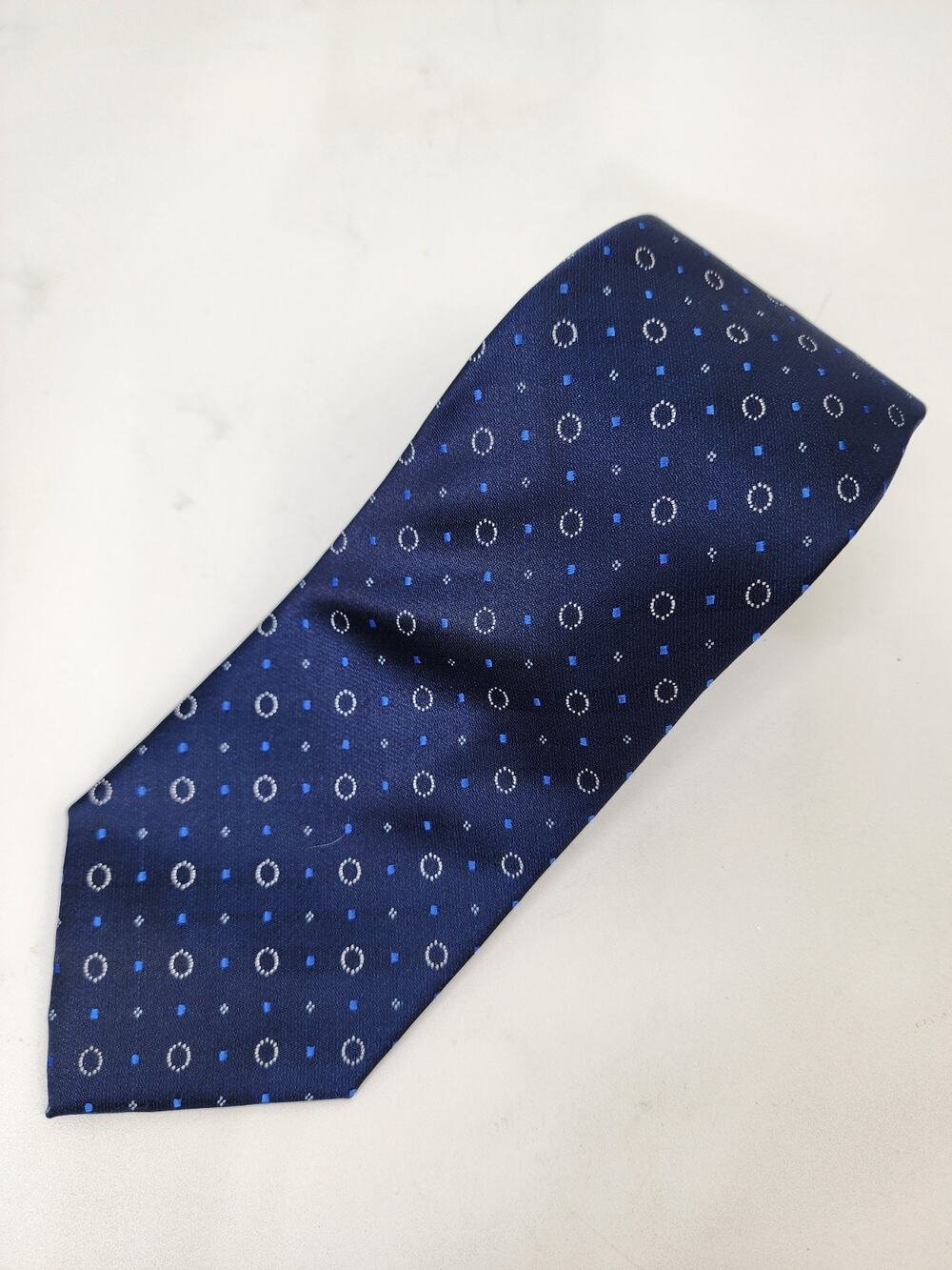 Imani Uomo Men Tie 100% Silk Touch Micro Fiber Navy Geometric Necktie Hand Made